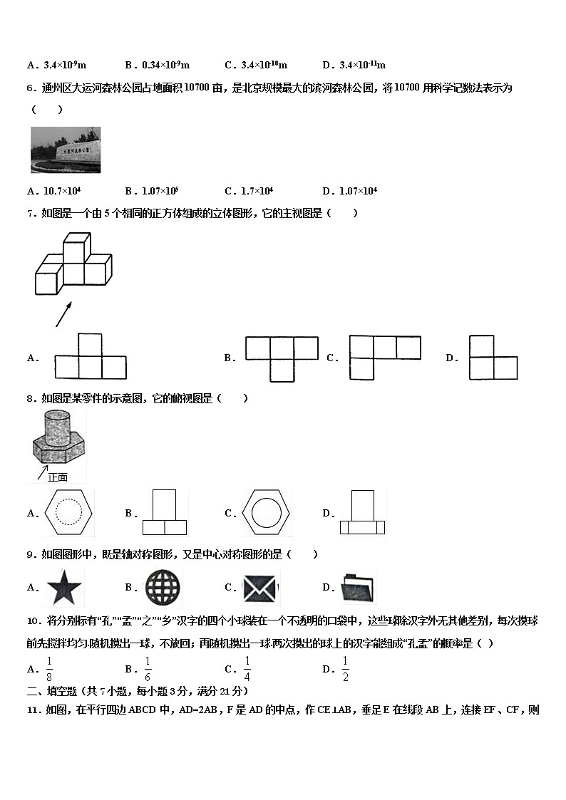 2022届甘肃省张掖市城关初中中考数学仿真试卷含解析第2页