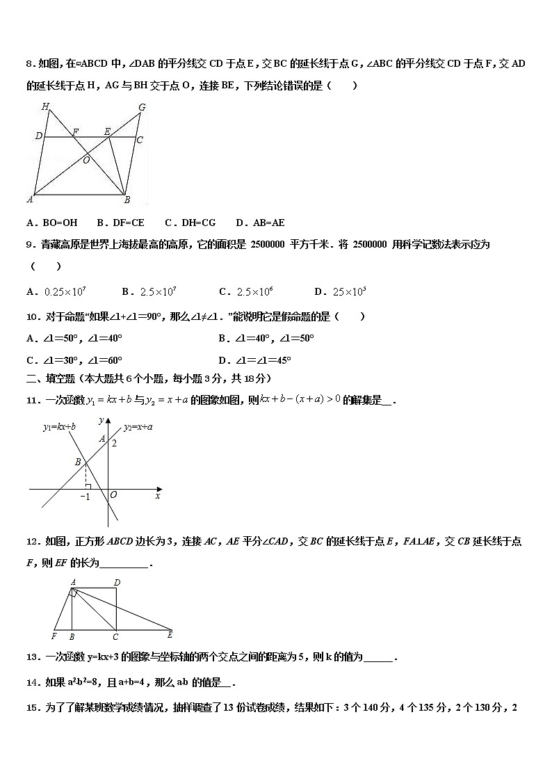 2022届甘肃省兰州外国语校中考数学模拟预测题含解析02