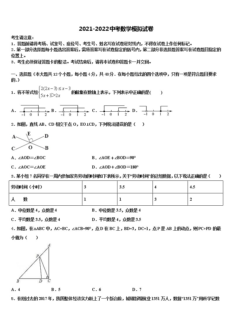 2022届河北省保定市清苑区北王力中学中考数学最后一模试卷含解析01