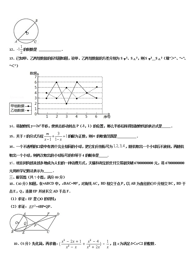 2022届安徽省合肥市第四十二中学中考押题数学预测卷含解析03
