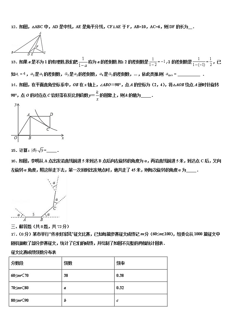 2022届安徽省马鞍市培正校中考数学四模试卷含解析第3页