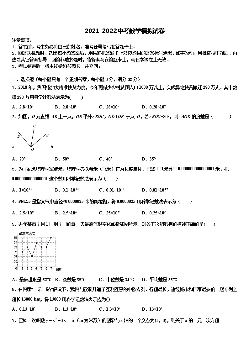 2022届北京市高级中学等校中考适应性考试数学试题含解析01