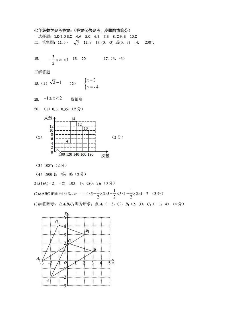 黑龙江省齐齐哈尔市拜泉县2021-2022学年七年级下学期期末考试数学答案第1页