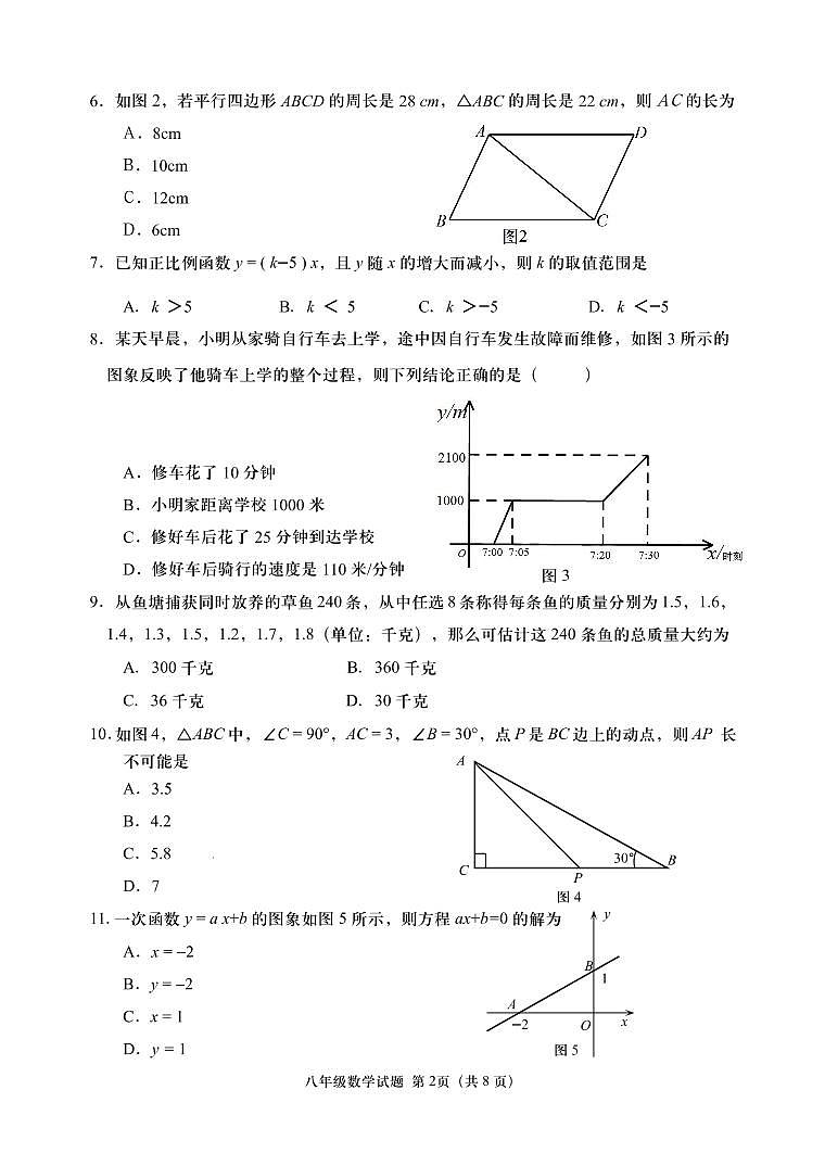 2021--2022八年级数学试卷第2页