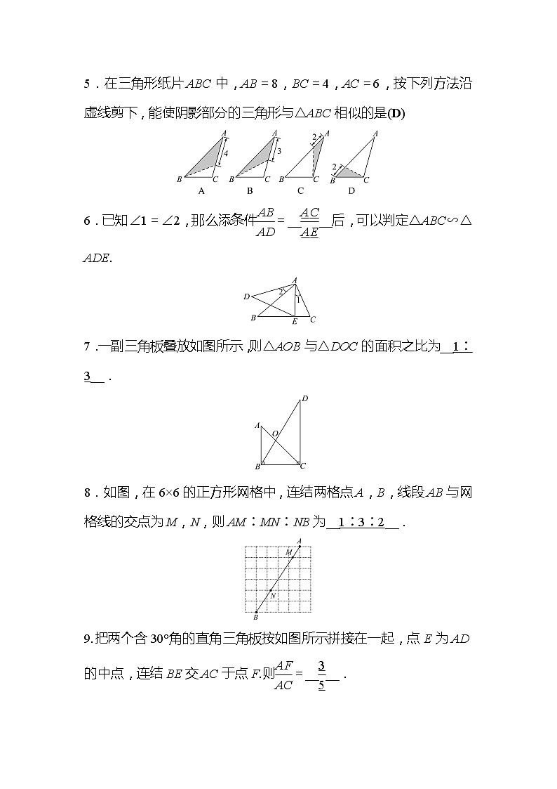 2022年浙江省中考数学复习训练19：相似三角形及其性质(含答案)02