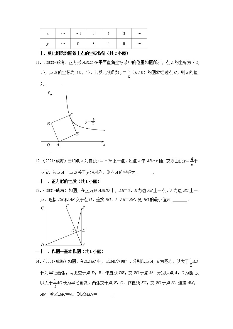 山东省威海市三年（2018-2022）年中考数学模拟题汇编：02填空题知识点分类第3页