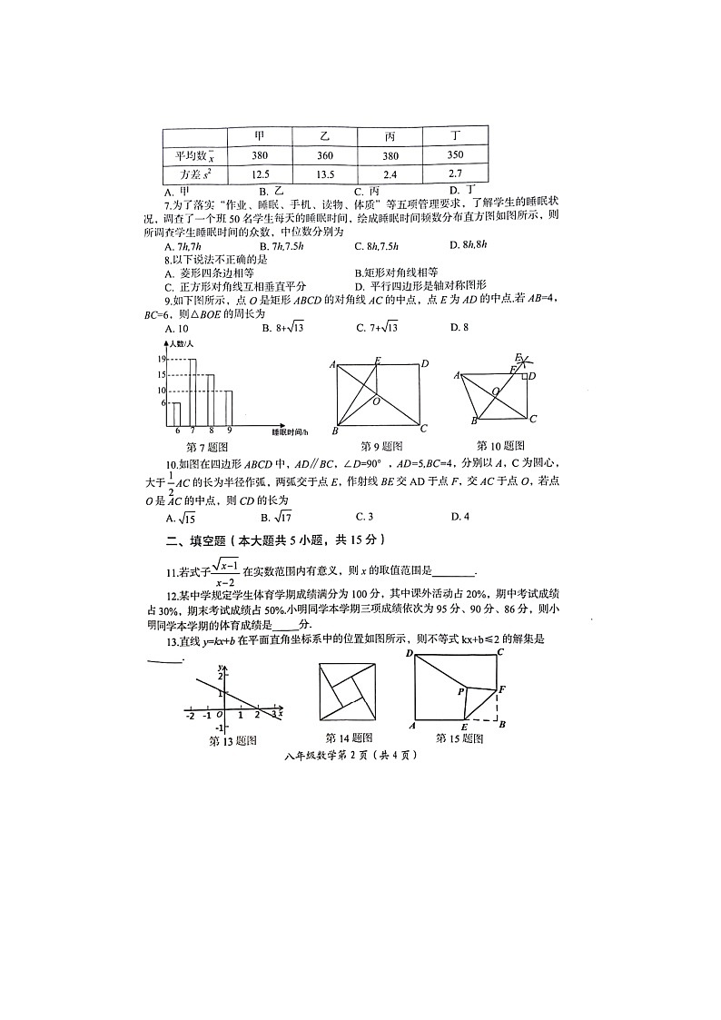 河南省洛阳市2021-2022学年八年级下学期数学期末考试题（无答案）02