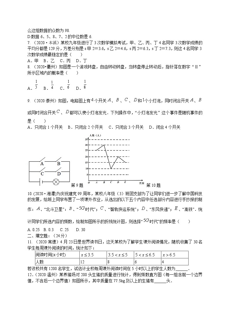初三数学《统计与概率》单元测试（含答案）第2页