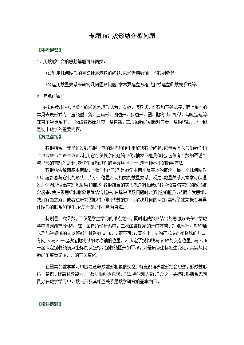 2021年中考数学复习之压轴题专题06 数形结合型问题第1页