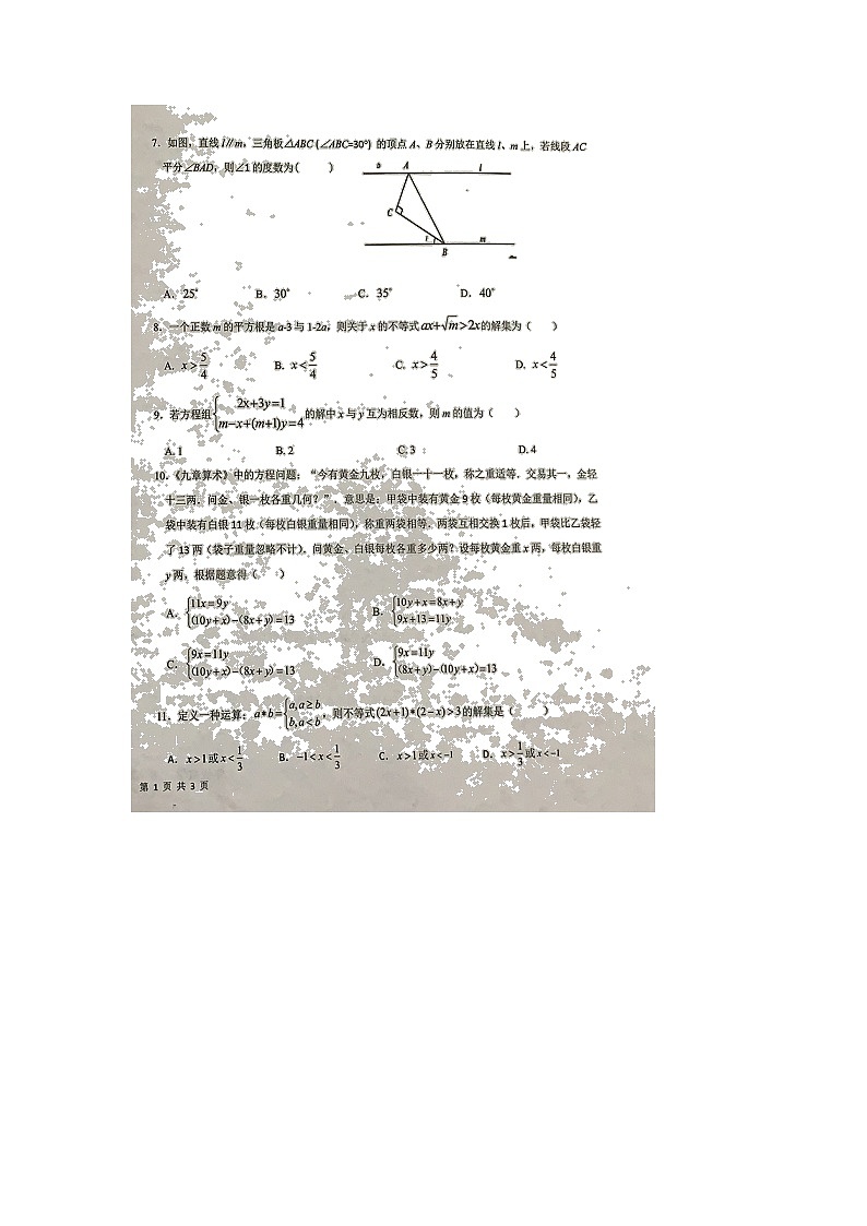 山东省德州市武城县2021-2022学年七年级下学期期末考试数学试题（无答案）第2页
