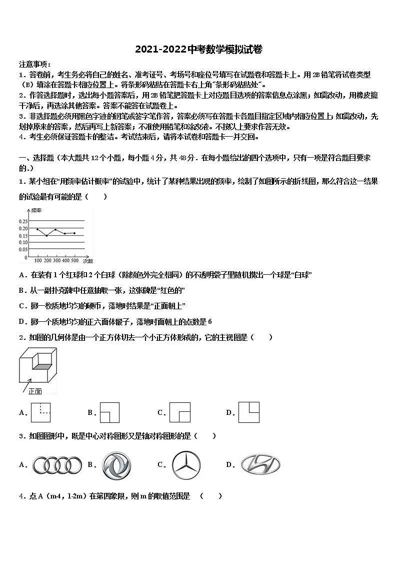 2021-2022学年宁波市江东区中考试题猜想数学试卷含解析01
