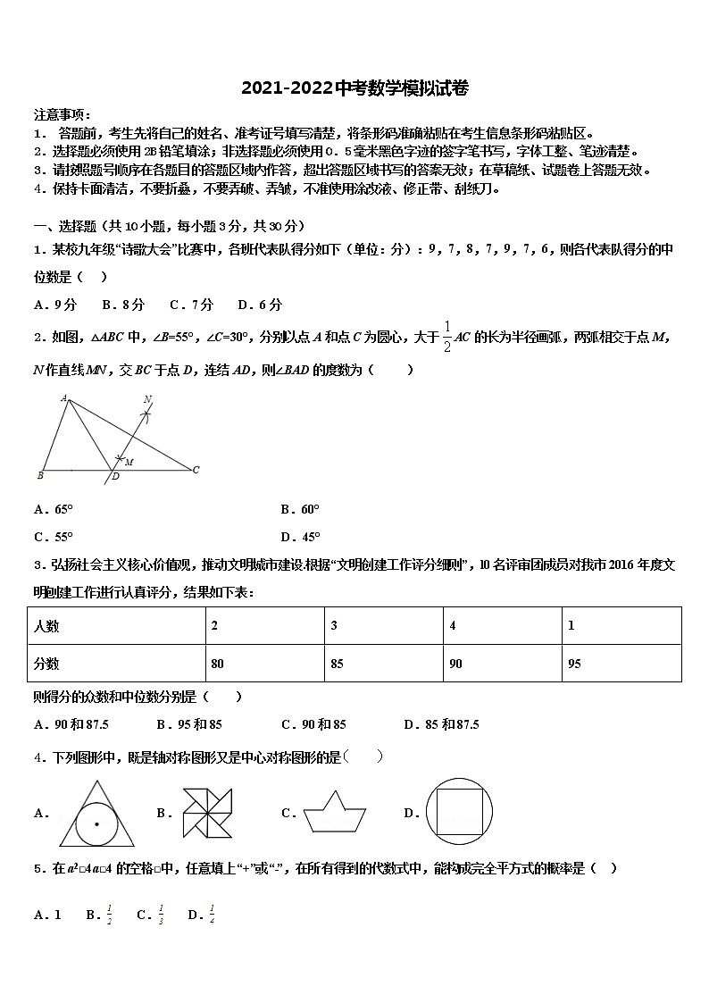 2022届河南省信阳市第九中学中考数学最后冲刺模拟试卷含解析01