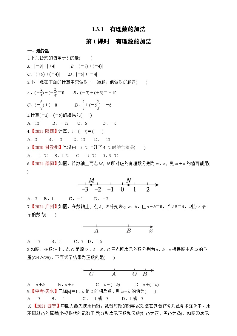 人教版数学七年级上册1.3.1 有理数的加法【课件+练习】01