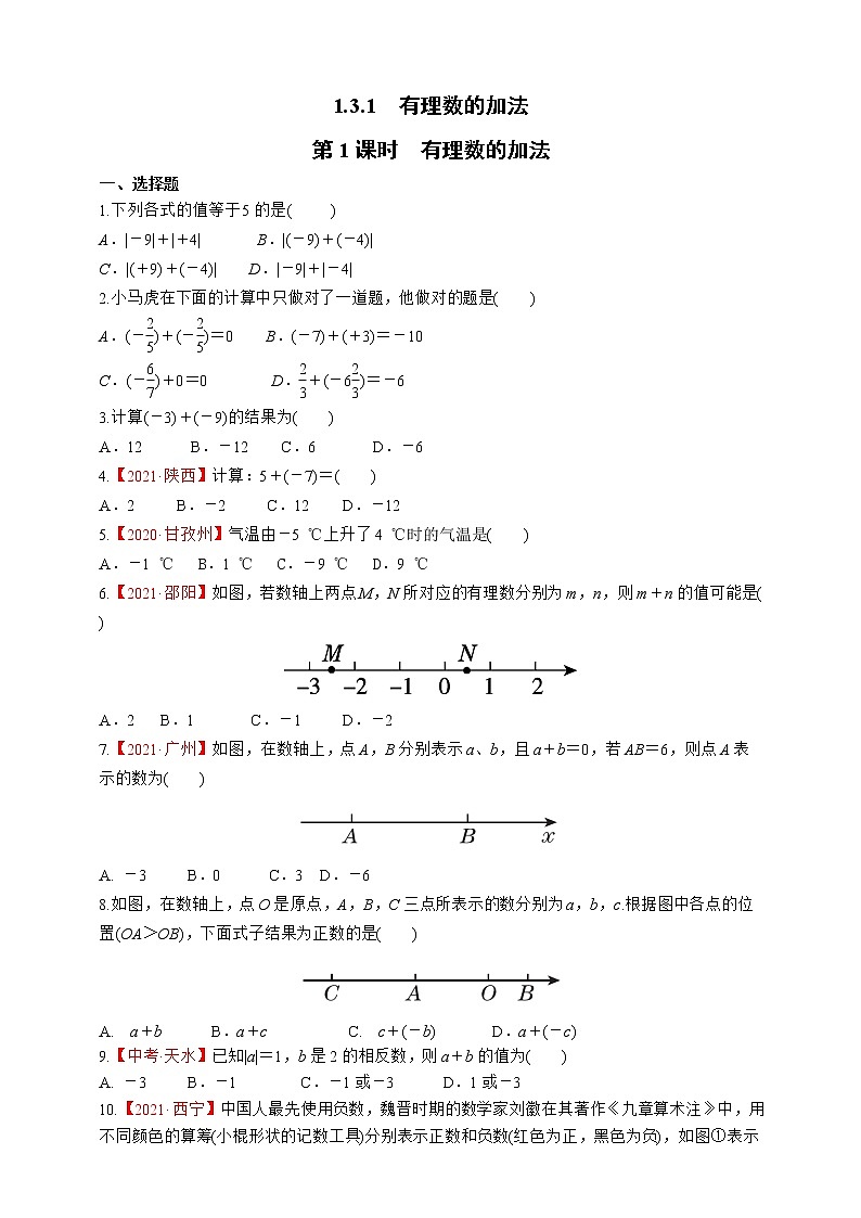 人教版数学七年级上册1.3.1 有理数的加法【课件+练习】01
