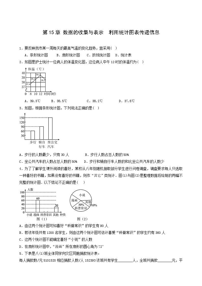 华东师大版八年级数学上册第15章数据的收集与表示15.2数据的表示2利用统计图表传递信息练习题含答案01