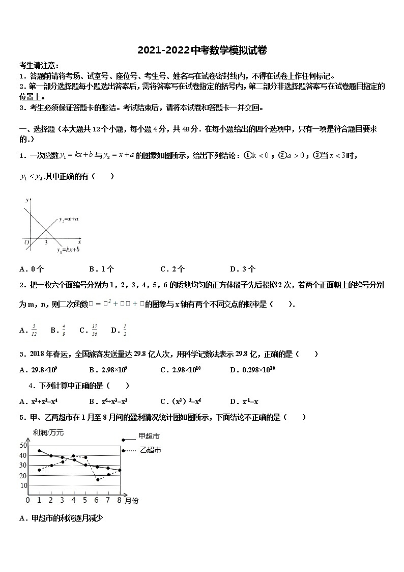 2022届湖北省武汉外国语校中考数学模拟预测试卷含解析第1页