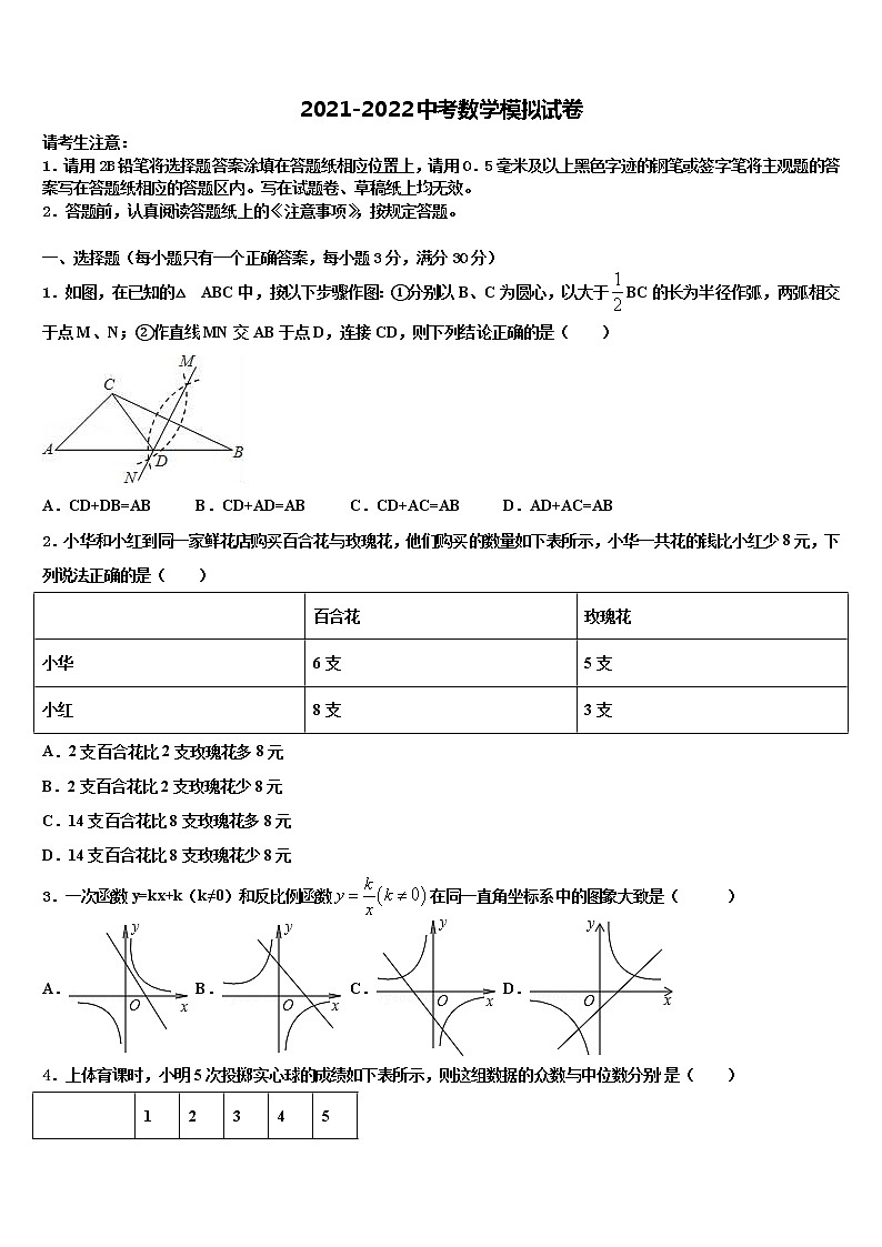 2022届江苏省江阴市长寿中学中考数学押题试卷含解析第1页