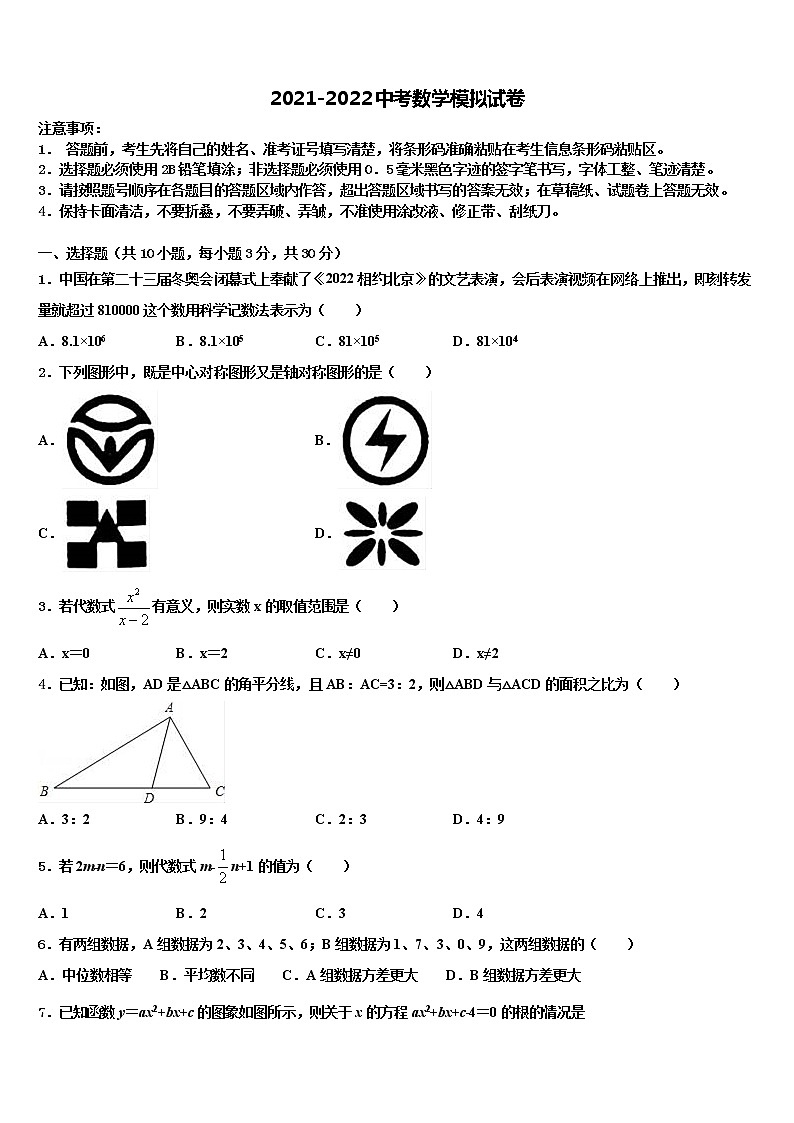2022届昆明市云南师范大实验中学中考适应性考试数学试题含解析第1页