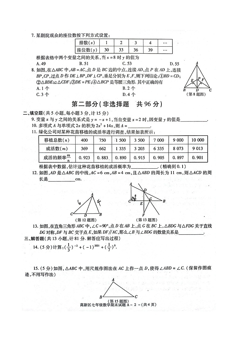 陕西省宝鸡市高新区2021-2022学年七年级下学期期末数学试卷（含答案）02