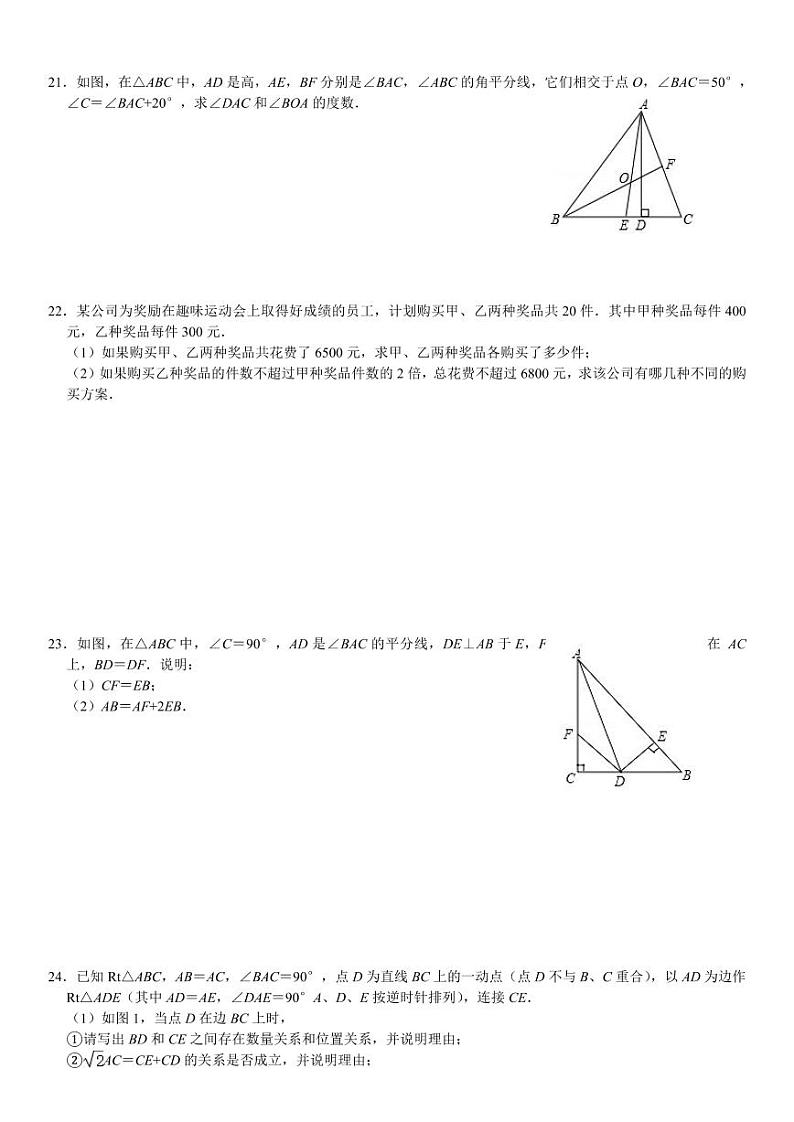长郡双语实验中学 2020 年上期八年级入学考试（相交线平行线～全等三角形）第3页