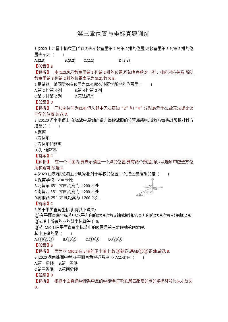 第三章位置与坐标全章热门考点整合专训-【重难考点】2022-2023学年八年级数学上册单元复习考点一遍过（北师大版）（PPT+原卷版+解析版）01