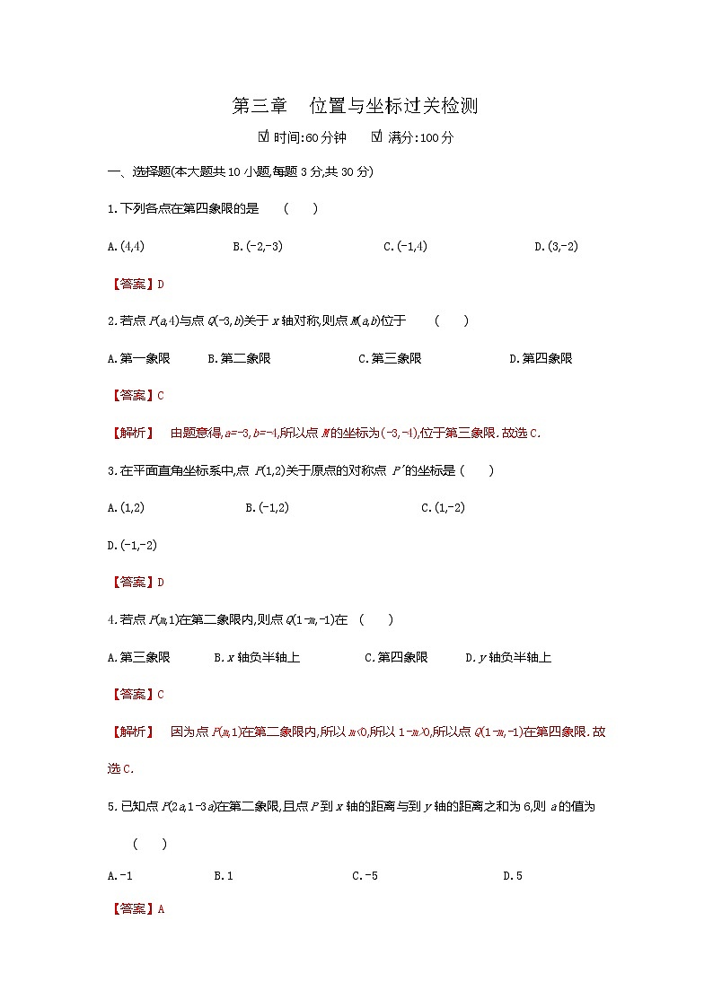 第三章位置与坐标全章热门考点整合专训-【重难考点】2022-2023学年八年级数学上册单元复习考点一遍过（北师大版）（PPT+原卷版+解析版）01