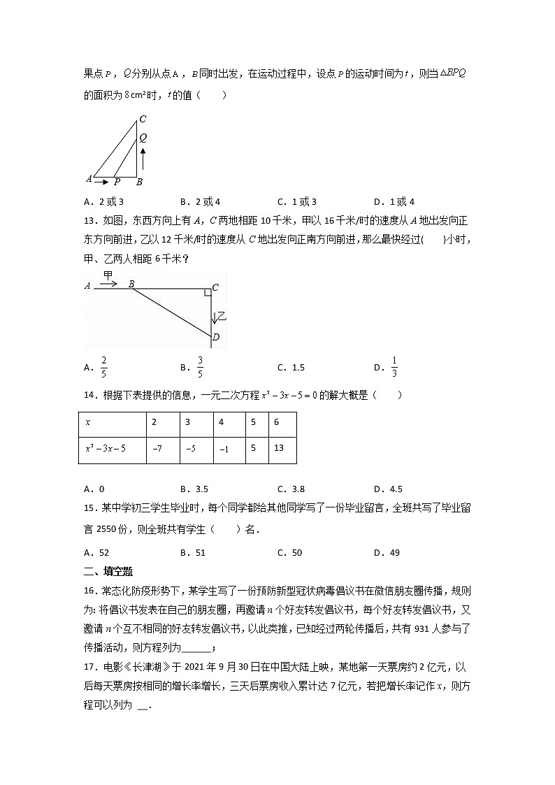 第14天：实际问题与一元二次方程-2022年暑假人教版八升九数学培优提高训练（原卷版）第3页