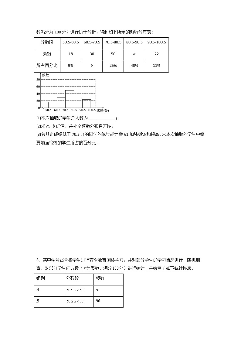 专题13 数据的收集与整理统计图表的综合应用-【专题突破】2021-2022学年七年级数学下学期重难点及章节分类精品讲义(人教版) (原卷版)第2页