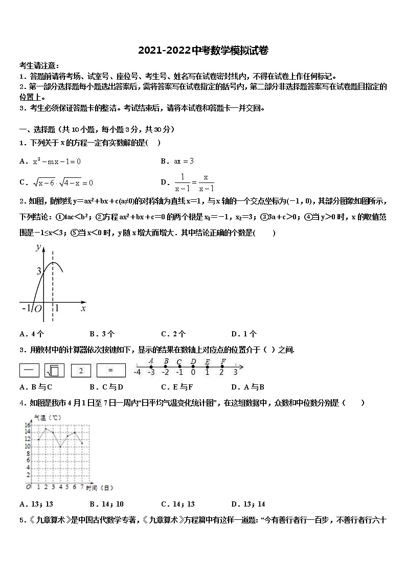 2022届内蒙古乌兰察布市北京八中学分校中考数学四模试卷含解析01