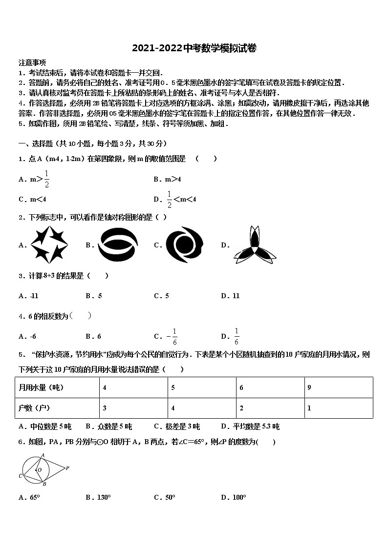 2022届山东省青岛市第二十一中学中考考前最后一卷数学试卷含解析第1页
