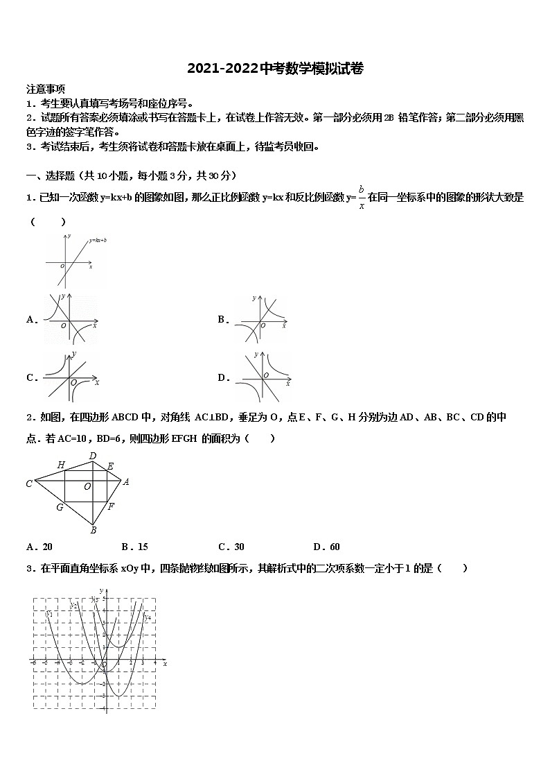 2022届山东省济宁市鲁桥镇第一中学中考数学对点突破模拟试卷含解析第1页