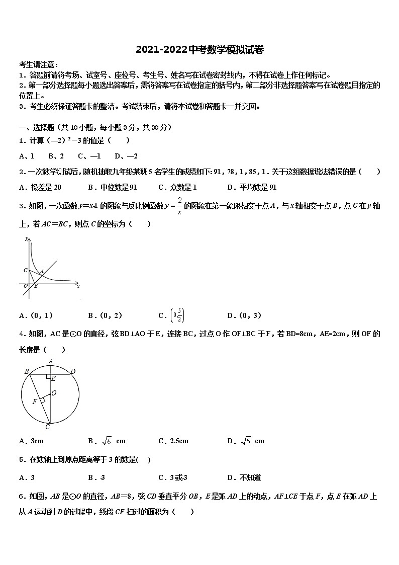 2022届山西农业大附中中考冲刺卷数学试题含解析第1页