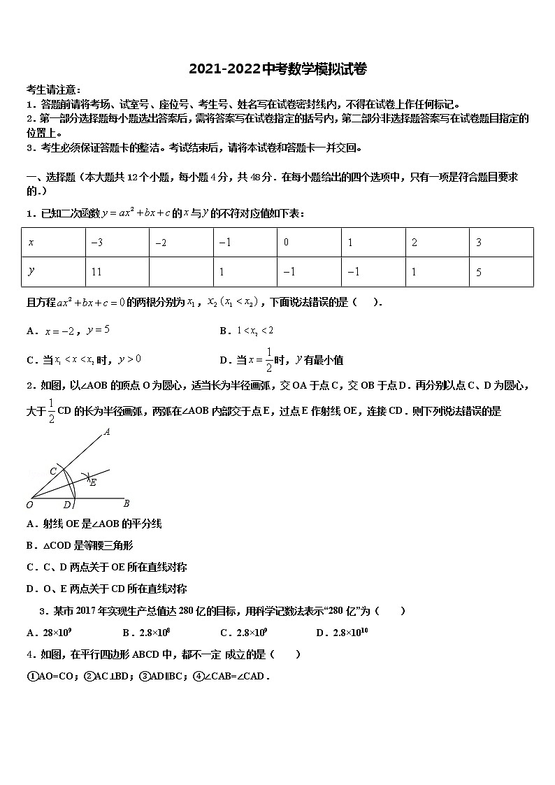 2022届山西省太原市杏花岭区育英中学中考数学押题卷含解析第1页