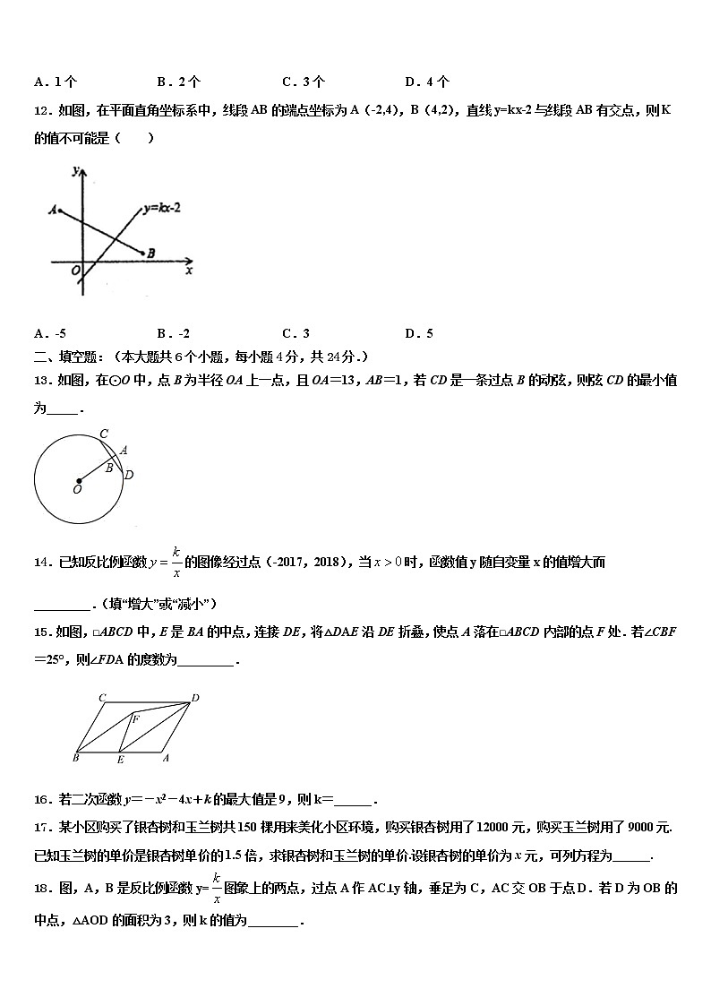 2022届山西省朔州市名校中考数学模拟预测试卷含解析03