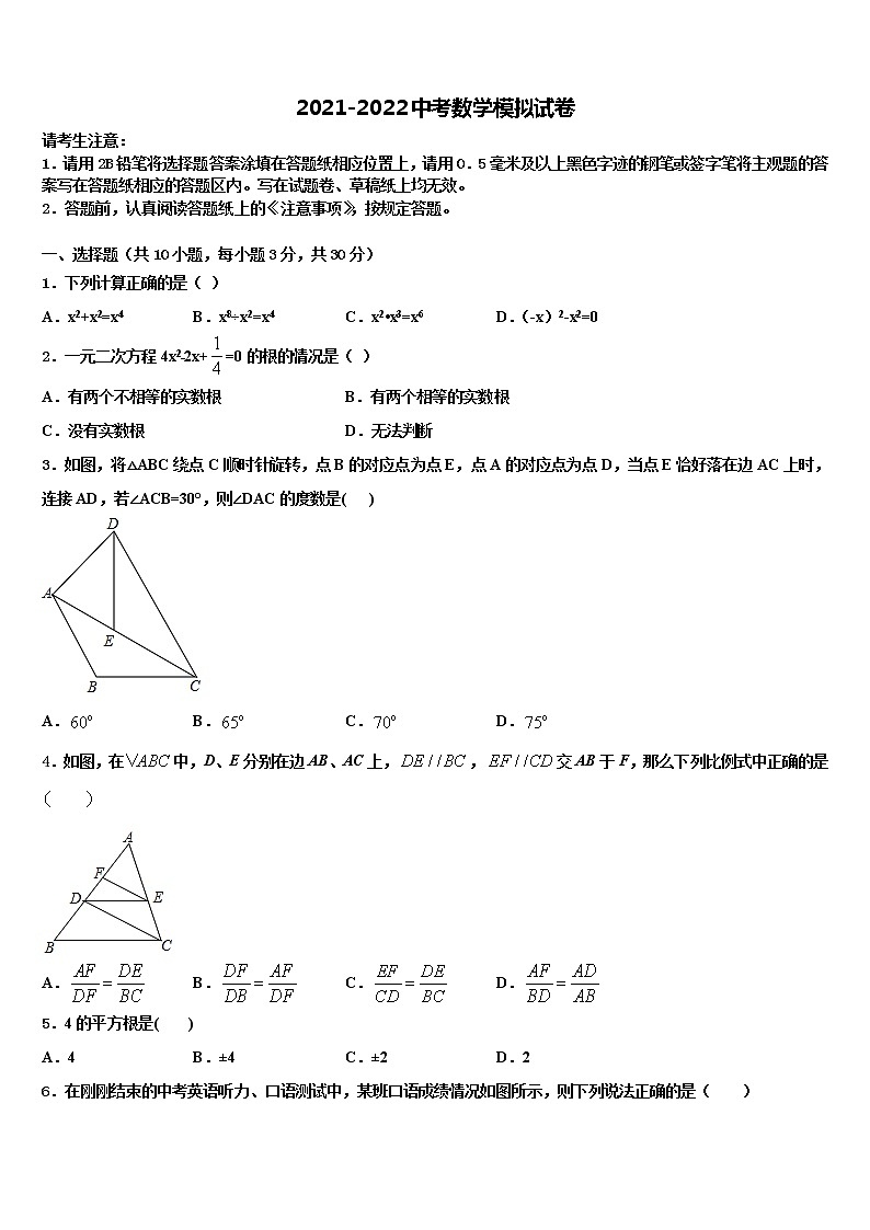 2022届山西省晋中学市重点名校中考联考数学试题含解析第1页