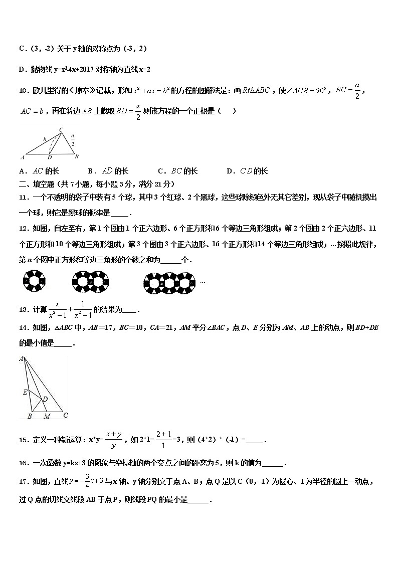2022届浙江省杭州市塘栖片达标名校中考数学最后冲刺模拟试卷含解析03