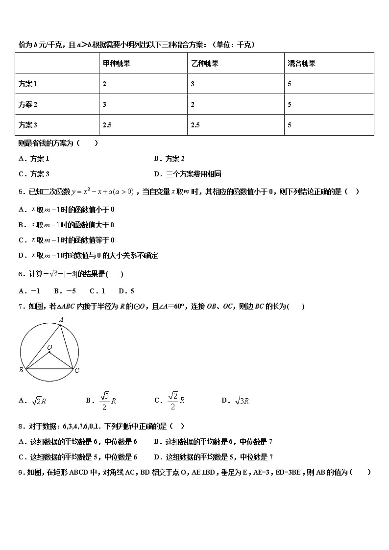 2022届重庆一中重点中学中考数学四模试卷含解析第2页