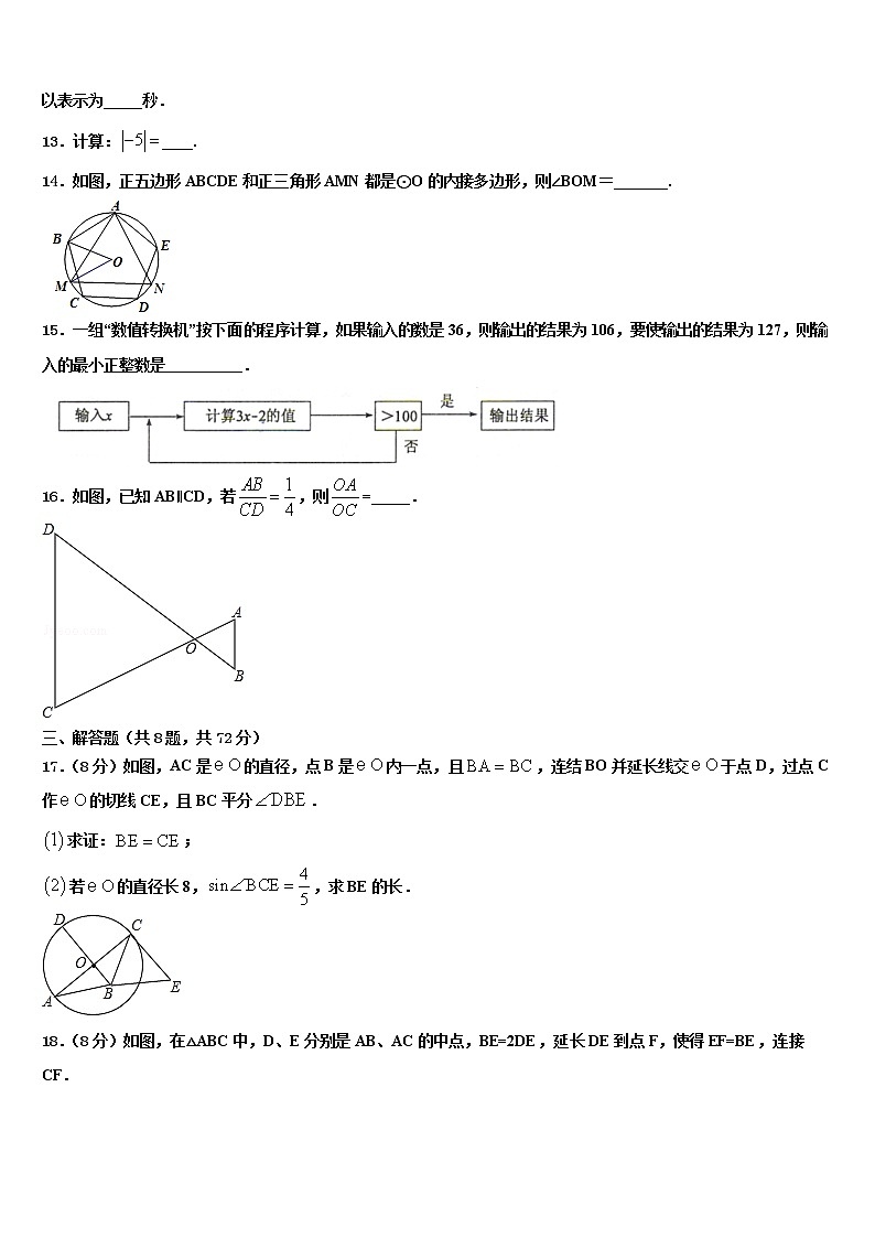 2022届重庆市江北区市级名校中考数学对点突破模拟试卷含解析03