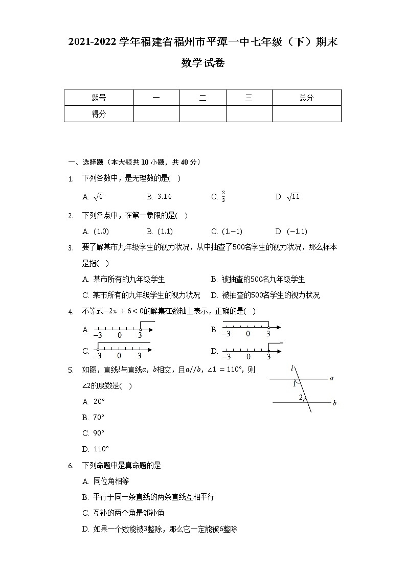 2021-2022学年福建省福州市平潭一中七年级（下）期末数学试卷（含解析）第1页