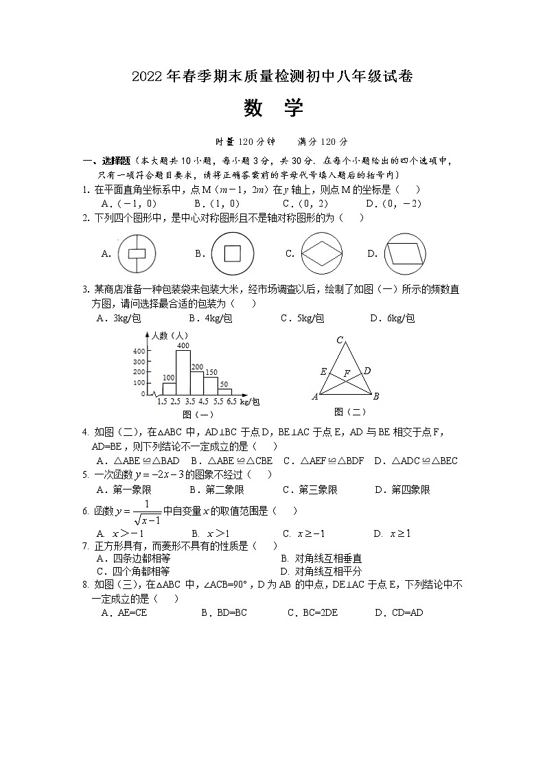 湖南省邵阳市邵阳县2021-2022学年八年级下学期期末质量检测数学试题(word版含答案)第1页