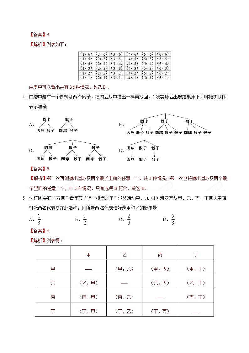 25.2 用列举法求概率 同步检测 -九年级数学人教版（上）（解析版）第2页