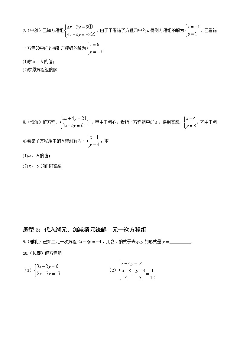 人教版下册七年级数学章节重难点题型高分突破 专题13 二元一次方程组重难点题型分类02