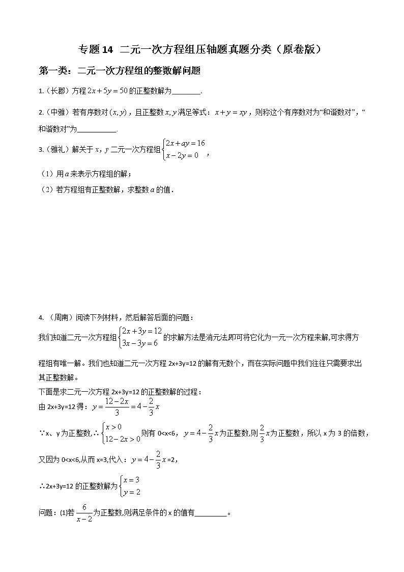 专题14 二元一次方程组压轴题真题分类（原卷版）第1页