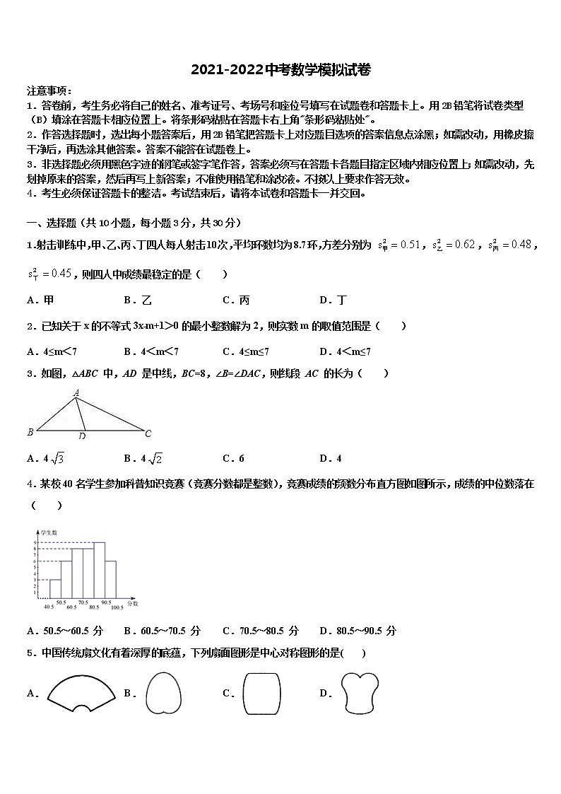 2022年海南省琼海市市级名校中考数学最后一模试卷含解析第1页