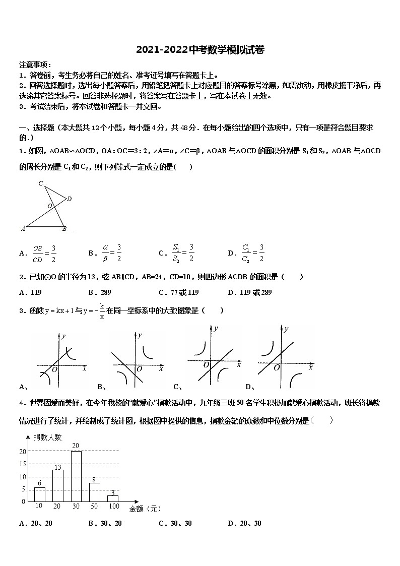 2022年黑龙江省哈尔滨市呼兰区重点中学中考猜题数学试卷含解析第1页