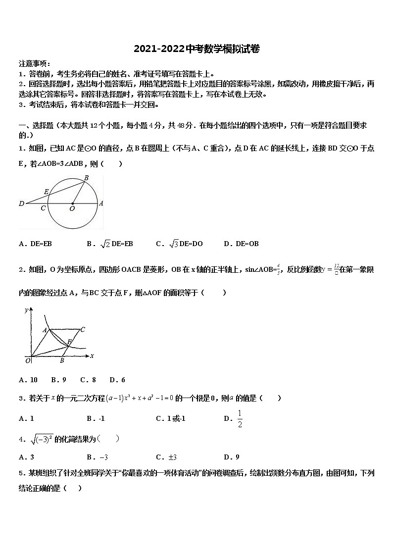 2022年河南省郑州市登封市重点中学中考数学对点突破模拟试卷含解析01