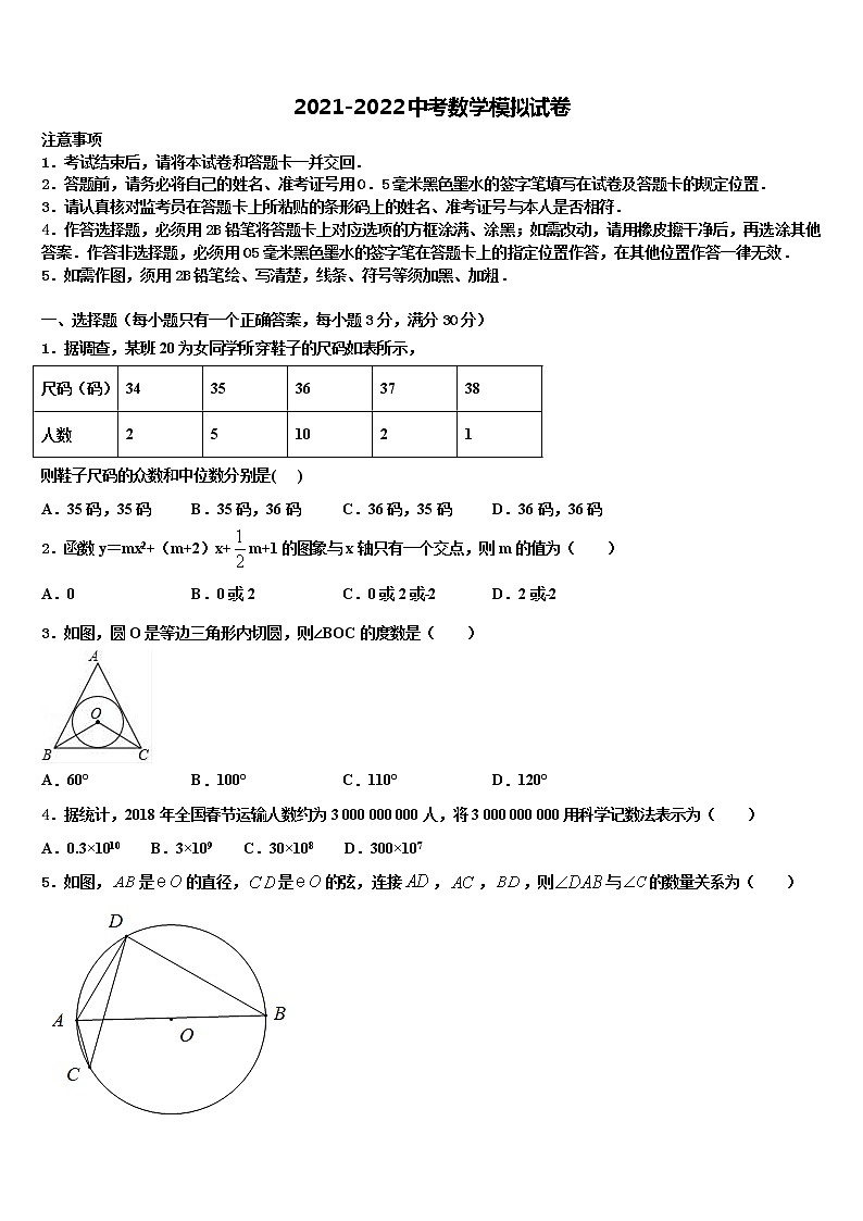2022年湖北省荆门市沙洋县中考数学最后冲刺浓缩精华卷含解析01