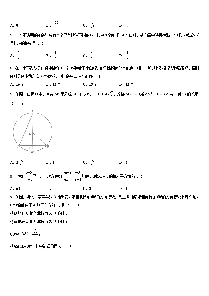 2022年湖北省黄冈市初级中学中考二模数学试题含解析02