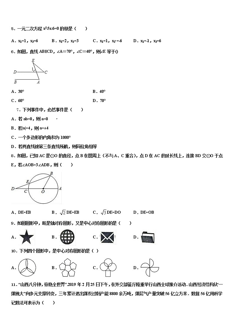 2022年安徽省六安市霍邱县中考数学五模试卷含解析第2页