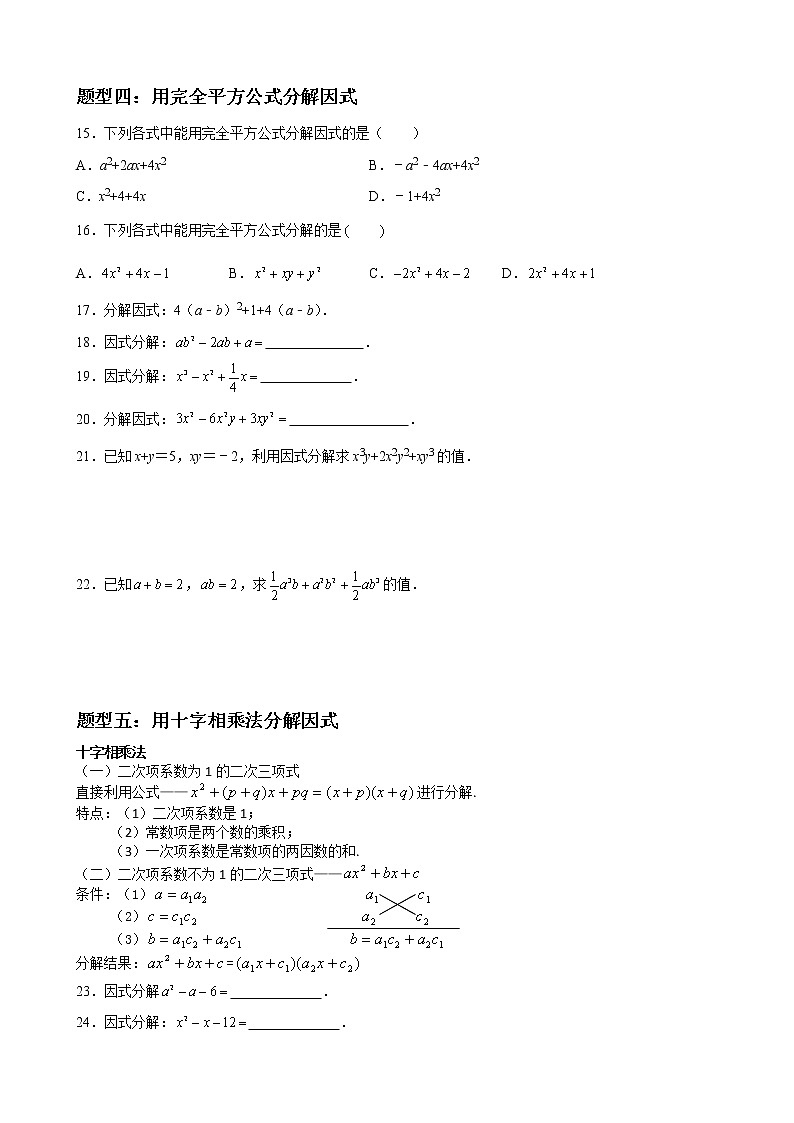人教版八年级数学上册单元重难点题型分类汇编-- 专题07 因式分解重难点题型分类03